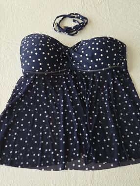 NWOT Merona Navy Blue Polka Dot Swim Tankini Top